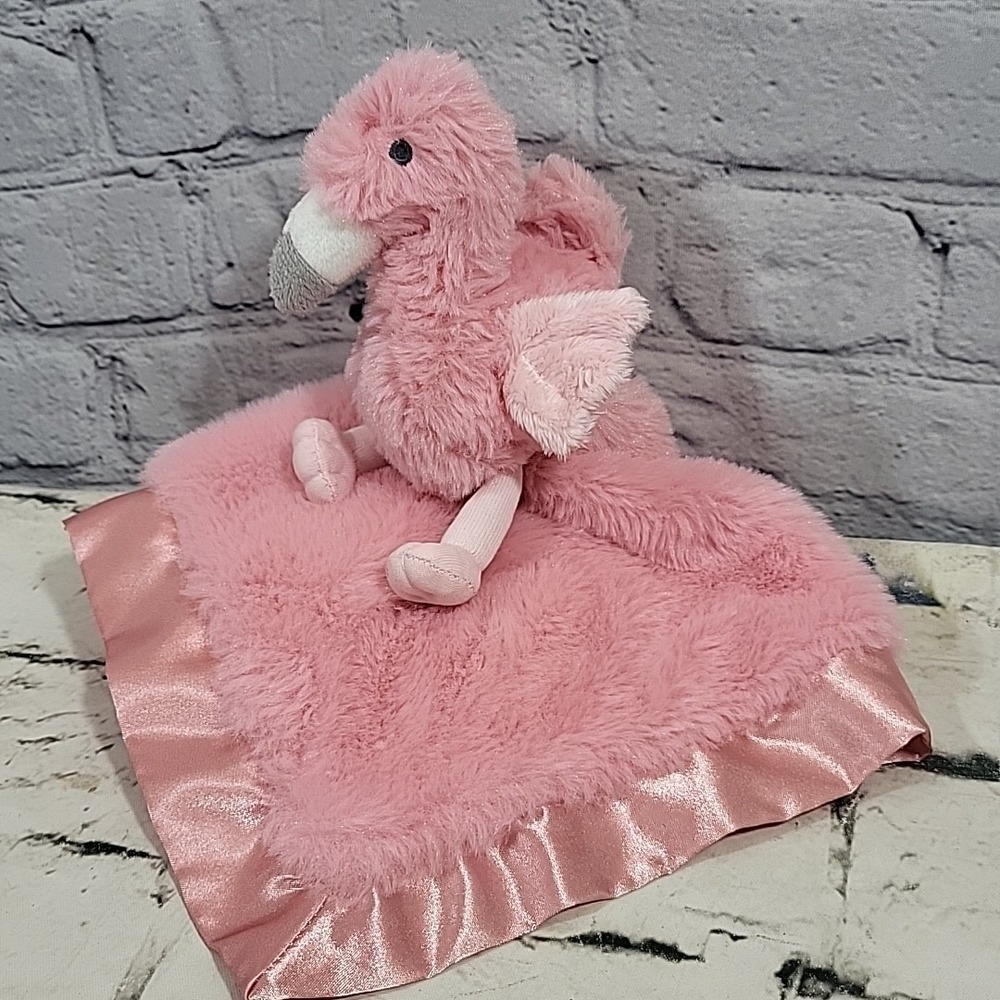 Cloud Island Pink Flamingo Baby Lovey Security Blanket Satin Back 14" square